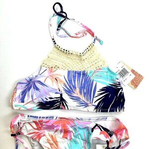 Hobie Girl’s Halter Bikini Top And Hipster Bottom Swimsuit Bikini Set Size 14